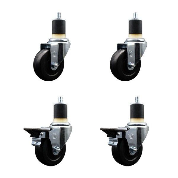 3.5'' Hard Rubber Wheel Swivel 1-7/8'' Expand Stem Caster Set 2 Brakes, 4PK